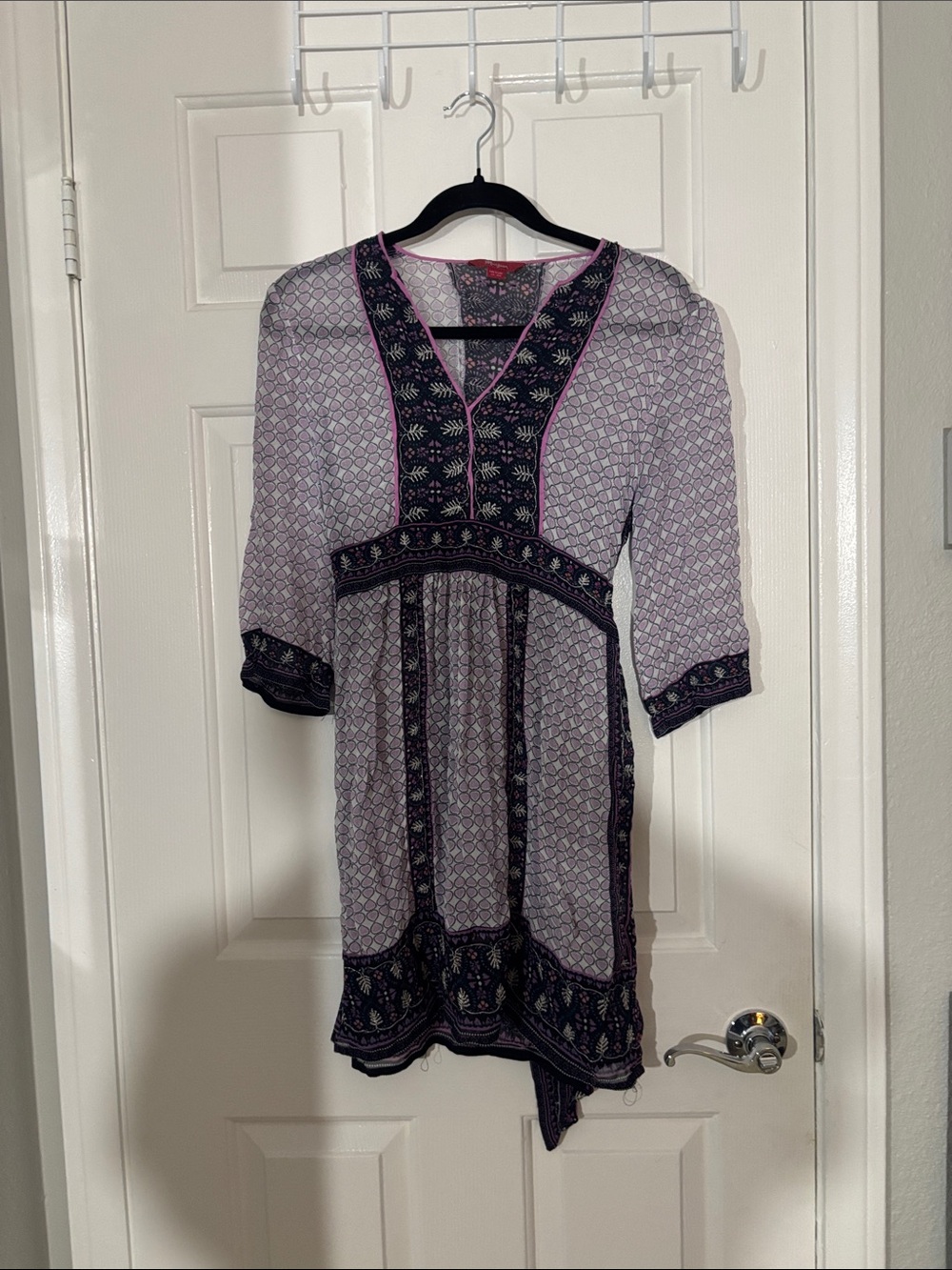 Monsoon Lilac and Black Embroidered V-Neck Mini Dress